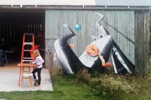 Mural painted by Loomit and Nils on the side of Stefan Duerst's barn